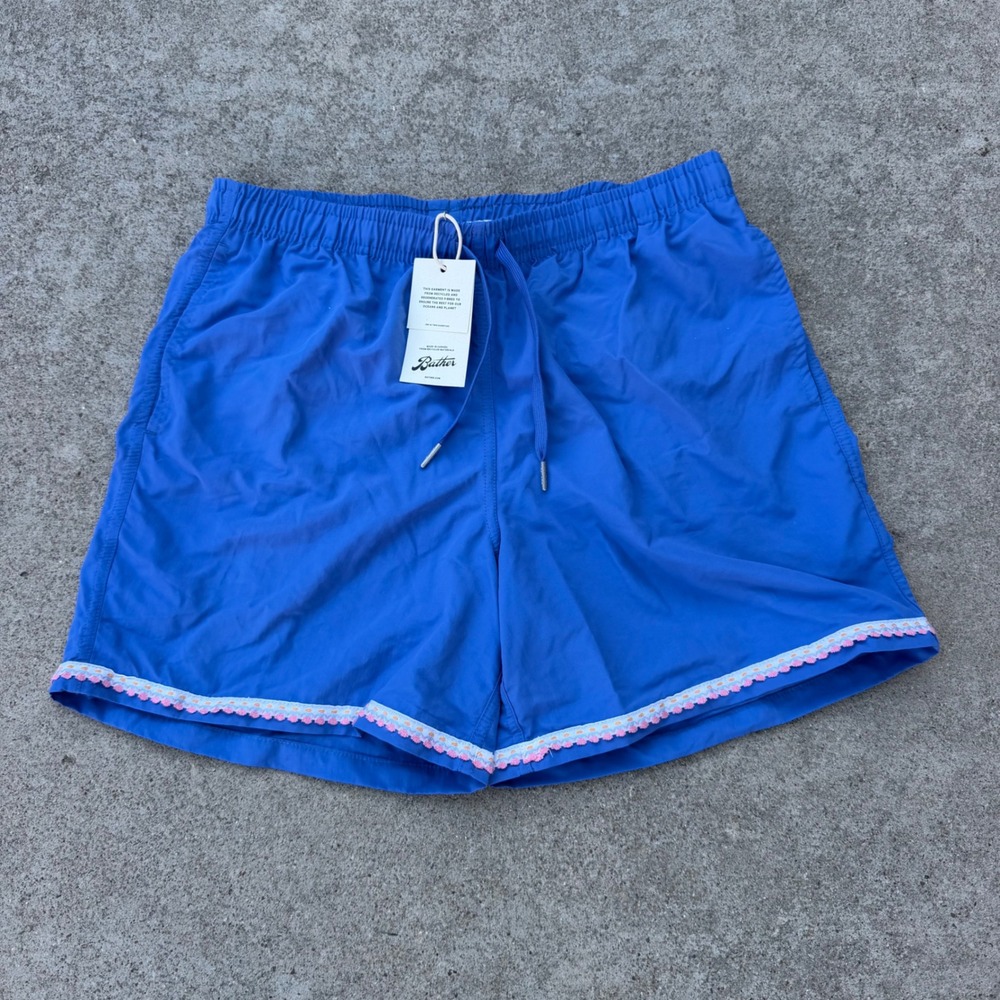 BATHER | NWT Men Swim Trunks M Blue Maximalism Retro Beachwear Recycled Floral